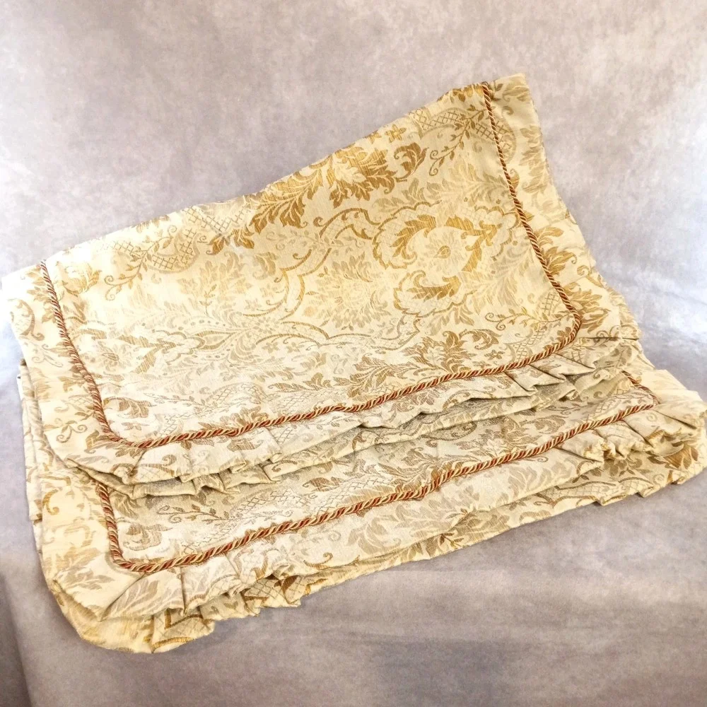 Croscill Excelsior Gold Paisley Scroll (2) Standard Pillow Shams Cording Ruffle